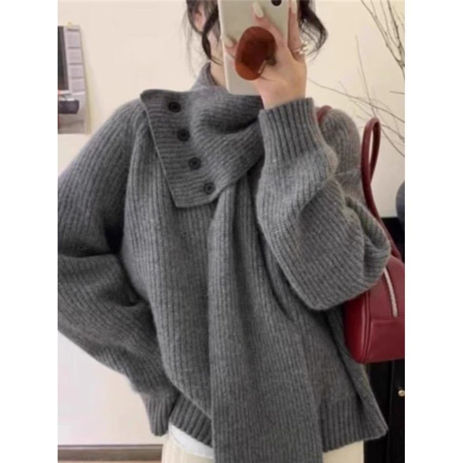 披肩围脖宽松毛衣女2025年秋冬季新款加厚外穿慵懒风高级感针织衫