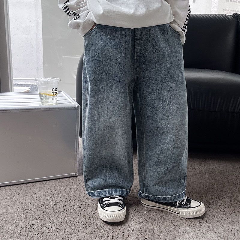 儿童牛仔裤秋装2024童装韩版宝宝休闲裤笑脸刺绣男童牛仔裤