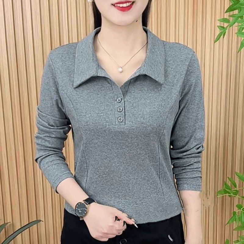 2024新款POLO衫长袖T恤女宽松大码妈妈装春季体恤显瘦上衣打底衫