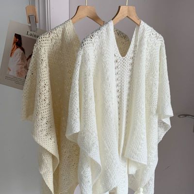 森系针织披肩女防晒开衫披肩外搭女旅行名族风披肩披风斗篷外套潮