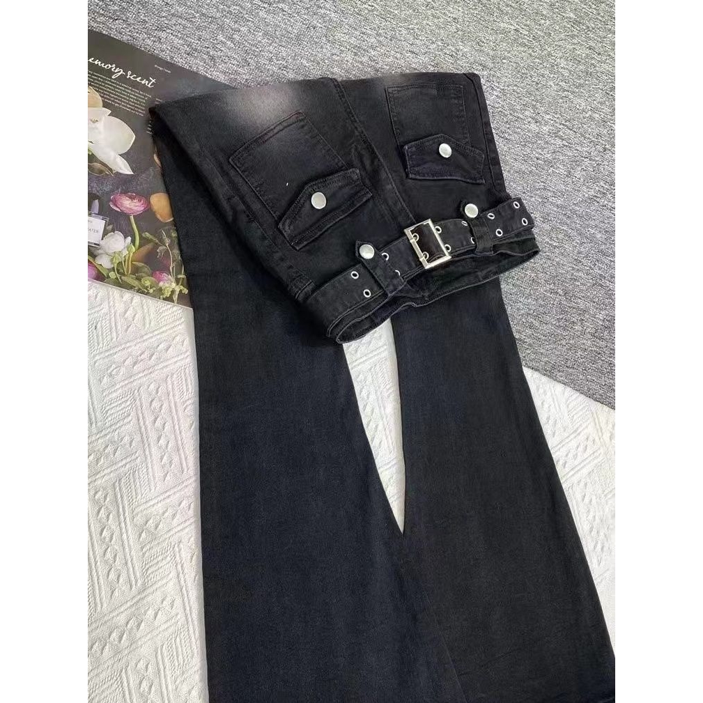 黑色高腰紧身微喇牛仔裤女2024年春季新款显瘦百搭修身马蹄喇叭裤