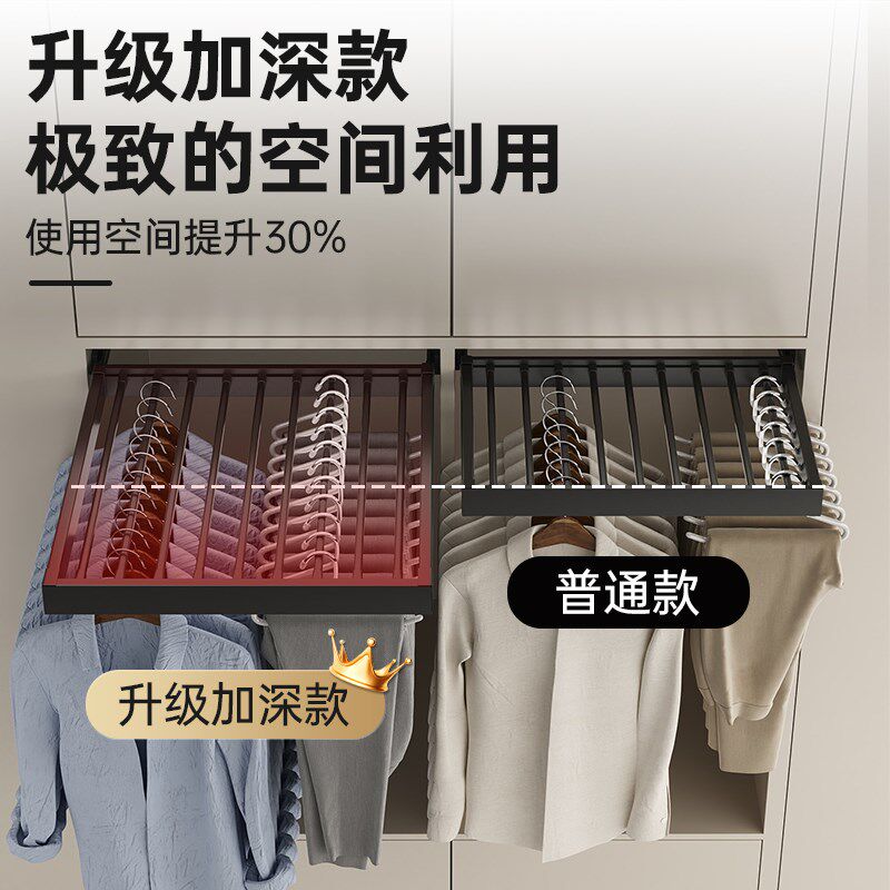 洗衣机抽拉衣架隐形裤架伸缩滑轨洗烘套装阳台柜上方置物架晾衣架