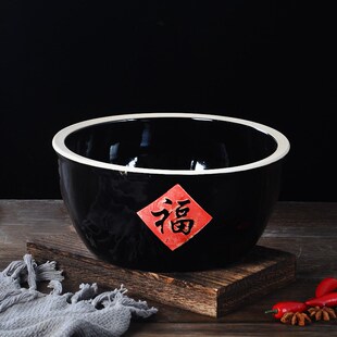 钵钵鸡土陶盆陶瓷手绘小水缸复古小摆件莲藕花盆和面盆汤盆多肉碗