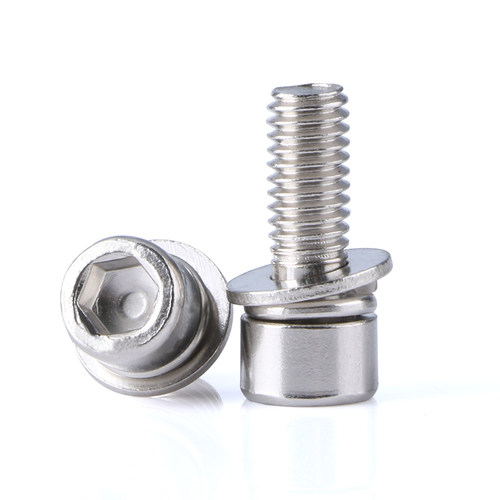 M4 M5 M6 M8 铁碳钢镀镍圆柱头内六角三组合螺丝钉杯头配平弹垫圈