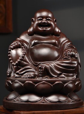 黑檀木雕弥勒佛摆件招财镇宅家居供奉生日祝寿送长辈礼品工艺品