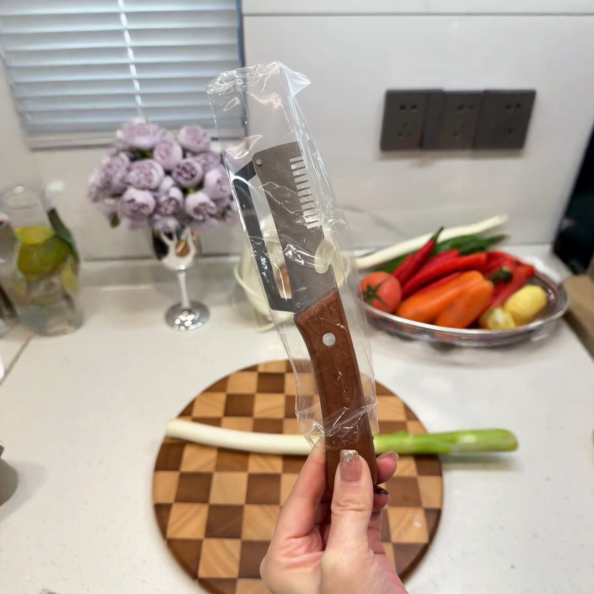 不锈钢切葱神器木柄水果