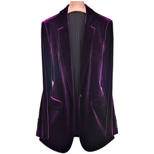 2025春秋紫色高端丝绒修身时尚西装外套大码职业年会西服气质套装