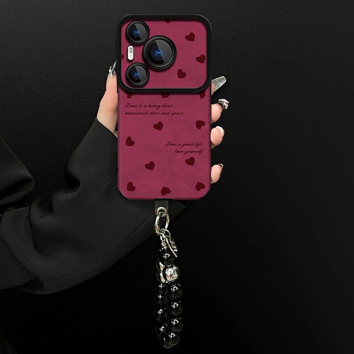 爱心红色贴皮大视窗适用华为pura70手机壳新款简约高颜值pura70Pro外壳硅胶防摔带手链pura80Pro保护壳女款
