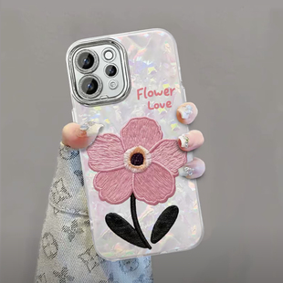 粉色花朵贝壳纹适用vivos50手机壳新款 s20外壳网红爆款 硅胶防摔镜头膜s50promini手机套女款 简约耐看vivos30