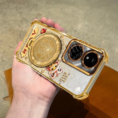 马年八方来财适用荣耀畅玩50plus手机壳新款简约畅玩70plus外壳金色旋转多功能支架畅玩60plus防摔手机套女款