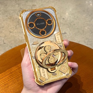 祥云风生水起电镀防摔壳适用华为畅享70X手机壳新款高级畅享70Pro外壳金色闪卡多功能支架畅享系列手机套女款