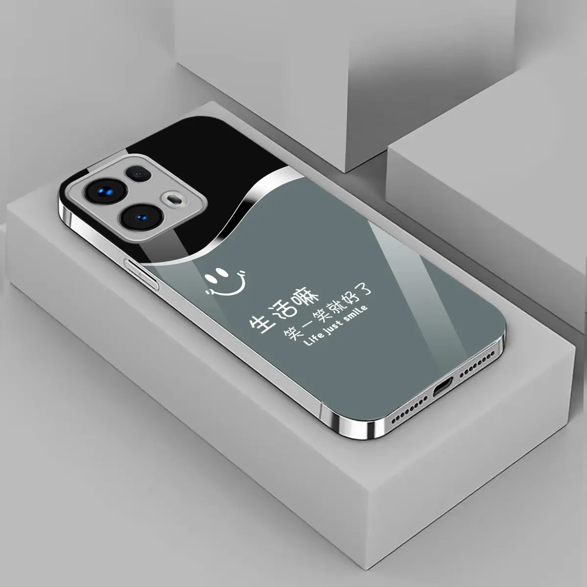 笑一笑玻璃壳适用OPPOreno13机壳新款简约时尚高级感reno9外壳防摔防刮reno7/12硅胶全包reno14手机壳男女款