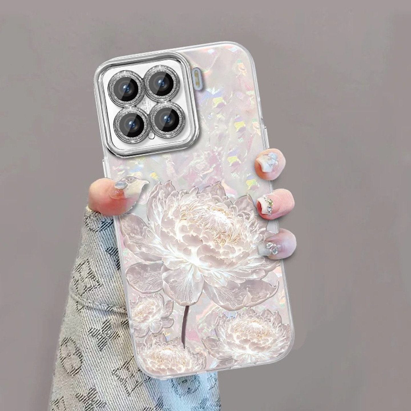 小清新昙花壳纹适用小米15Pro手机壳新款简约小米17/14/15外壳硅胶防摔带手链自带镜头膜全包手机套女款