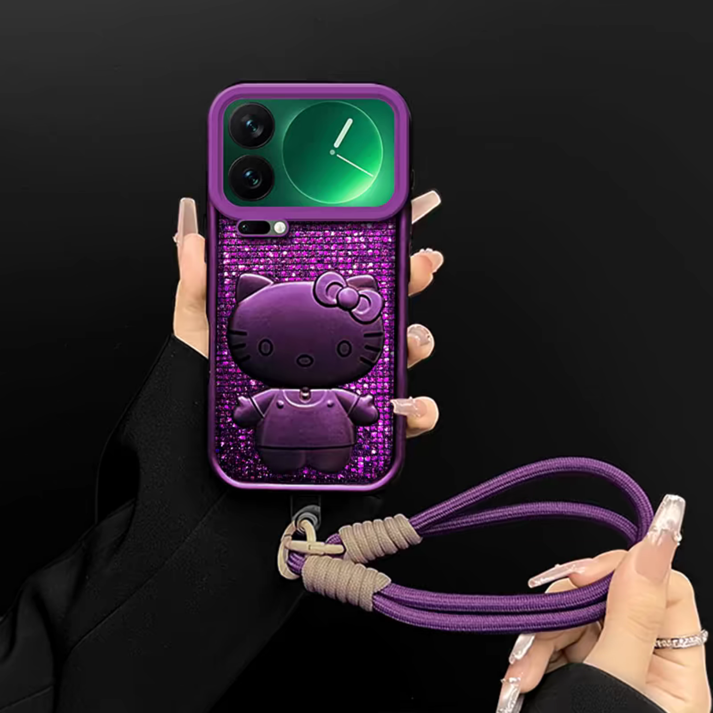 紫色闪钻亮片壳适用小米17promax手机壳新款简约高级小米15/14外壳硅胶防摔网红爆款手链支架小米17保护套女