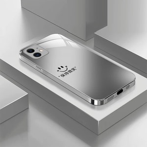 保持笑脸玻璃壳适用苹果11手机壳新款简约网红励志简约iPhone16/15外壳防刮xsmax防摔硅胶全包手机套情侣款