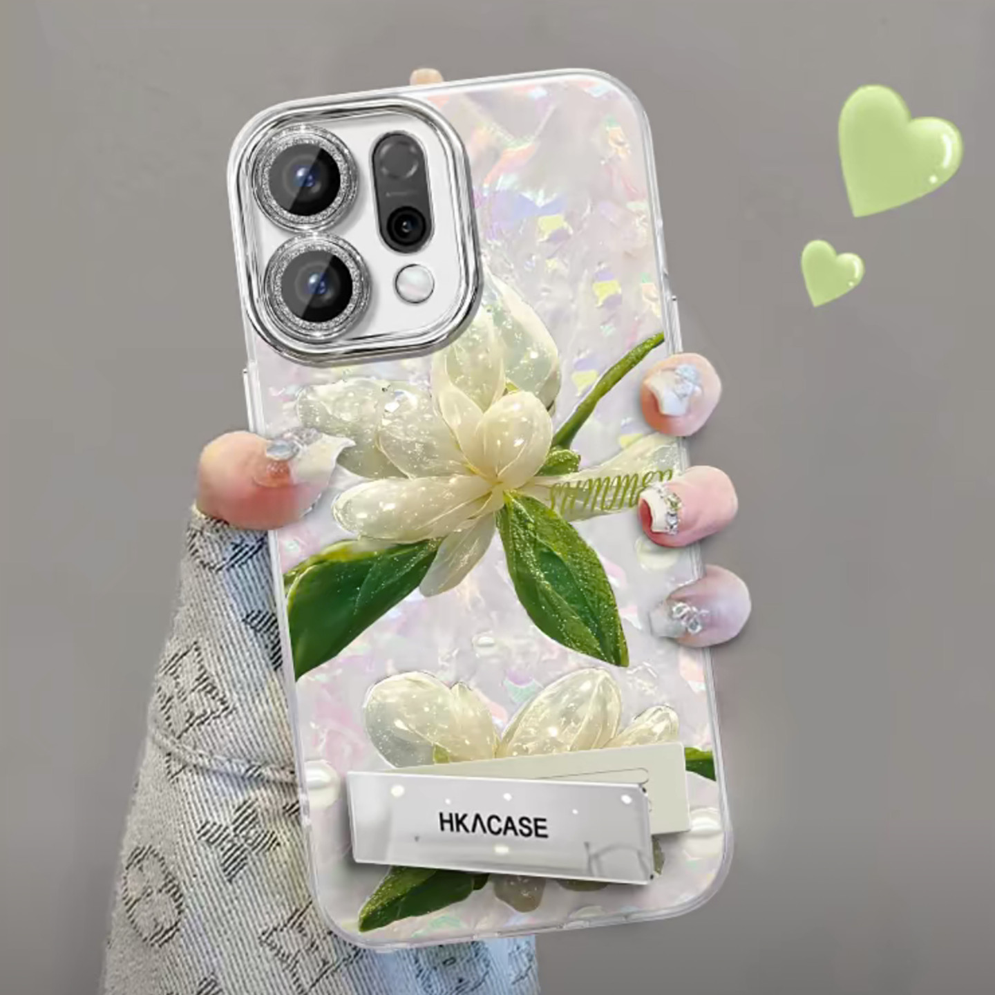 水晶花贝壳纹适用OPPOReno14手机壳新款简约小清新Reno13/Reno12外壳硅胶防摔全包镜头膜Reno15Pro手机套女款