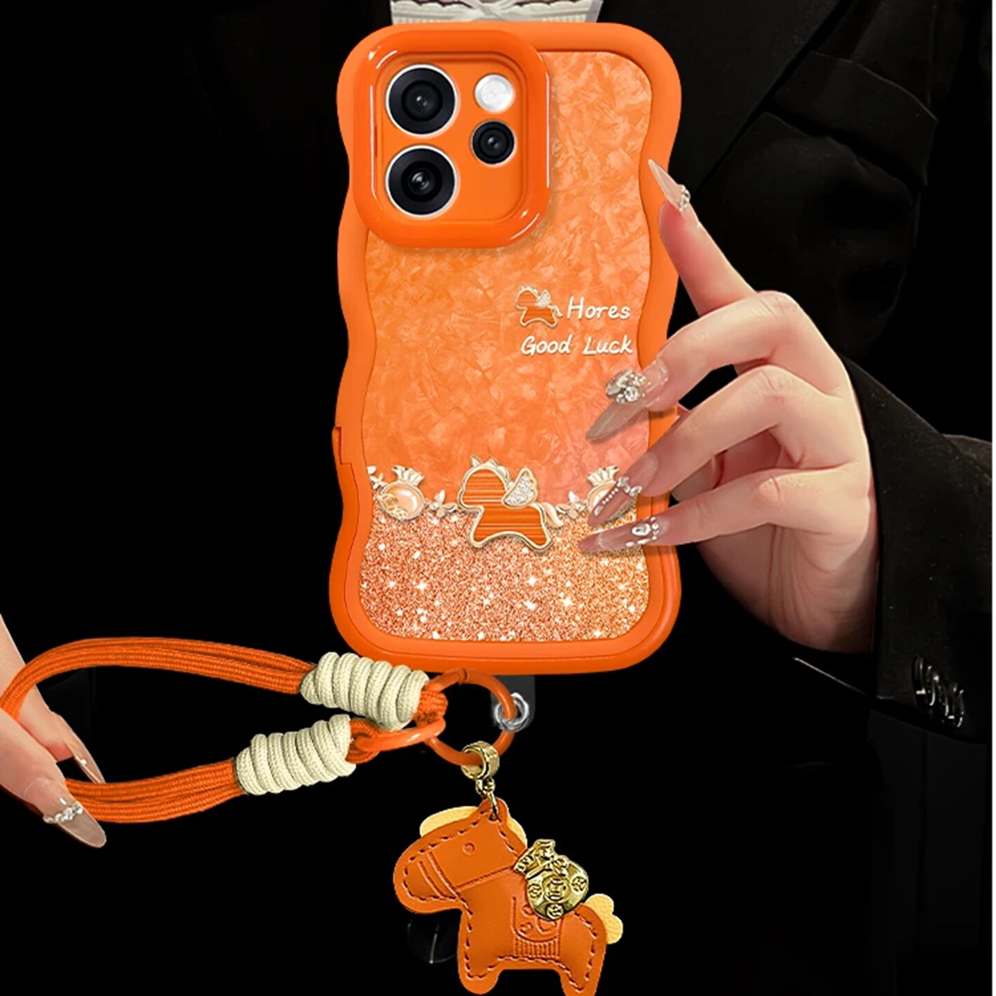 闪粉好运马橙双支架适用OPPOReno14手机壳新款简约高颜值Reno15外壳网红爆款硅胶防摔好看Reno13手机套女款