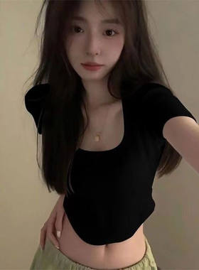 美背颜色尺寸可选设计感小众不规则短袖T恤四季女款高腰辣妹上衣