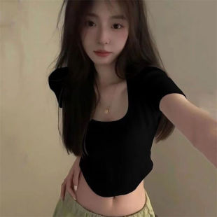 高腰辣妹上衣 女款 美背颜色尺寸可选设计感小众不规则短袖 T恤四季