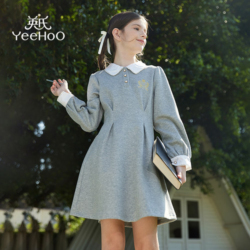 英氏女童连衣裙学院风春秋新款