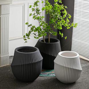 轻奢高级感落地镁泥花盆黑金刚橡皮树天堂鸟百合竹大号绿植盆