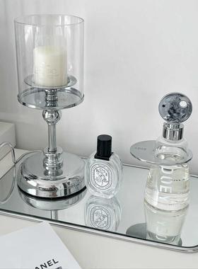 北欧轻奢镜面玻璃收纳托盘水果盘金属银色简约拍摄道具桌面装饰品