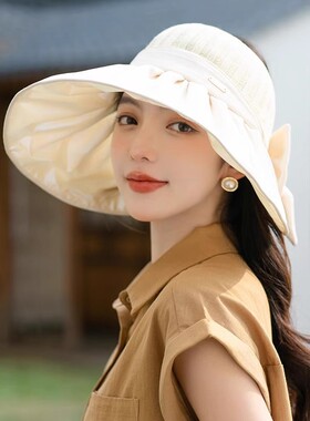 夏季防晒可折叠渔夫帽子女款2025新款透气遮阳可收纳蝴蝶结太阳帽