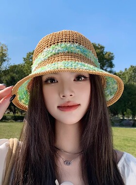 夏季镂空遮阳帽2025新款防晒草帽女海边度假草编盆帽沙滩渔夫帽子