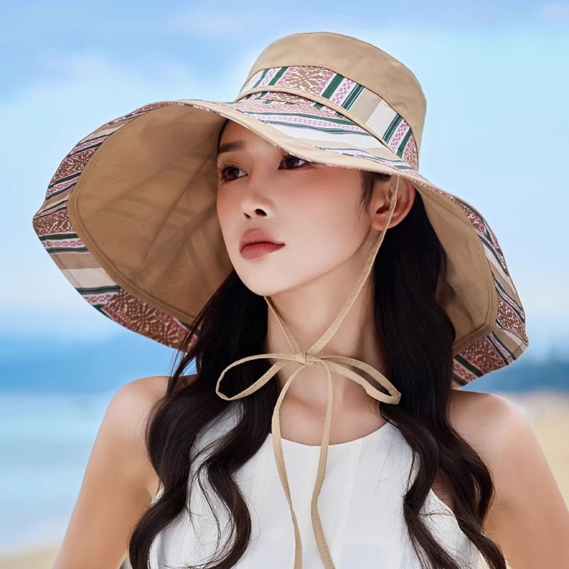 遮阳帽子女士夏天超大沿太阳帽防紫外线沙滩帽户外防晒出游可折叠