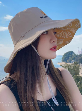 渔夫帽女夏季骑车遮脸防晒帽防紫外线太阳帽子韩版潮显脸小遮阳帽