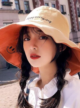 双面渔夫帽女日系大沿帽子女韩版潮夏季百搭遮阳帽防晒遮脸太阳帽