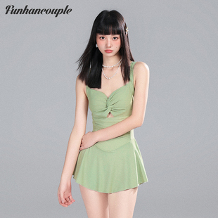 Funhancouple2025新款 保守显瘦玩水冲浪游泳衣女 泳衣女孩连体裙式