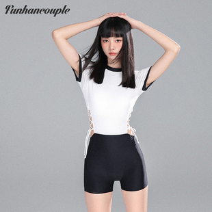 夏 泳装 Funhancouple泳衣女2025新款 游泳馆学生连体保守显瘦短袖