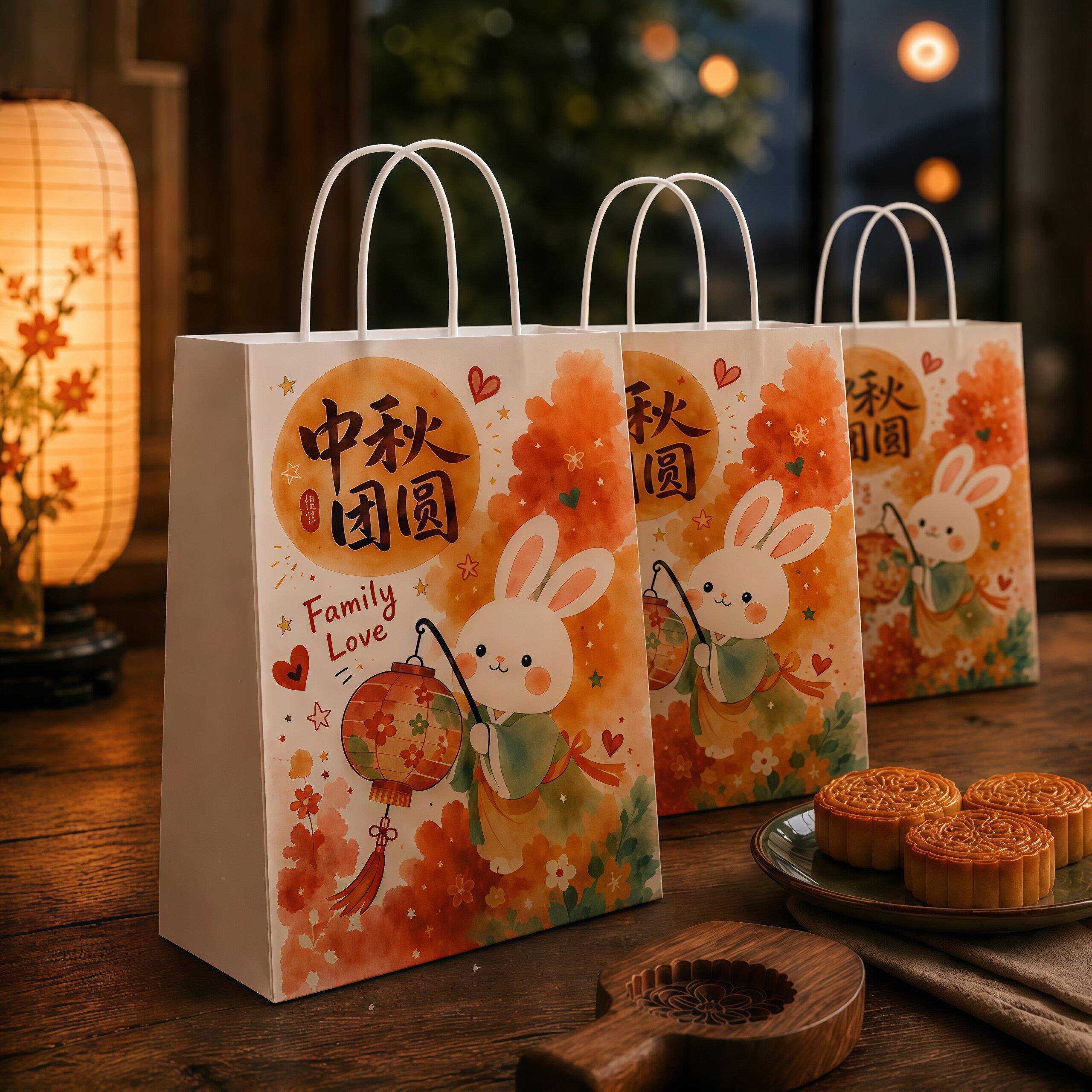 玉兔中秋团圆月饼礼袋节