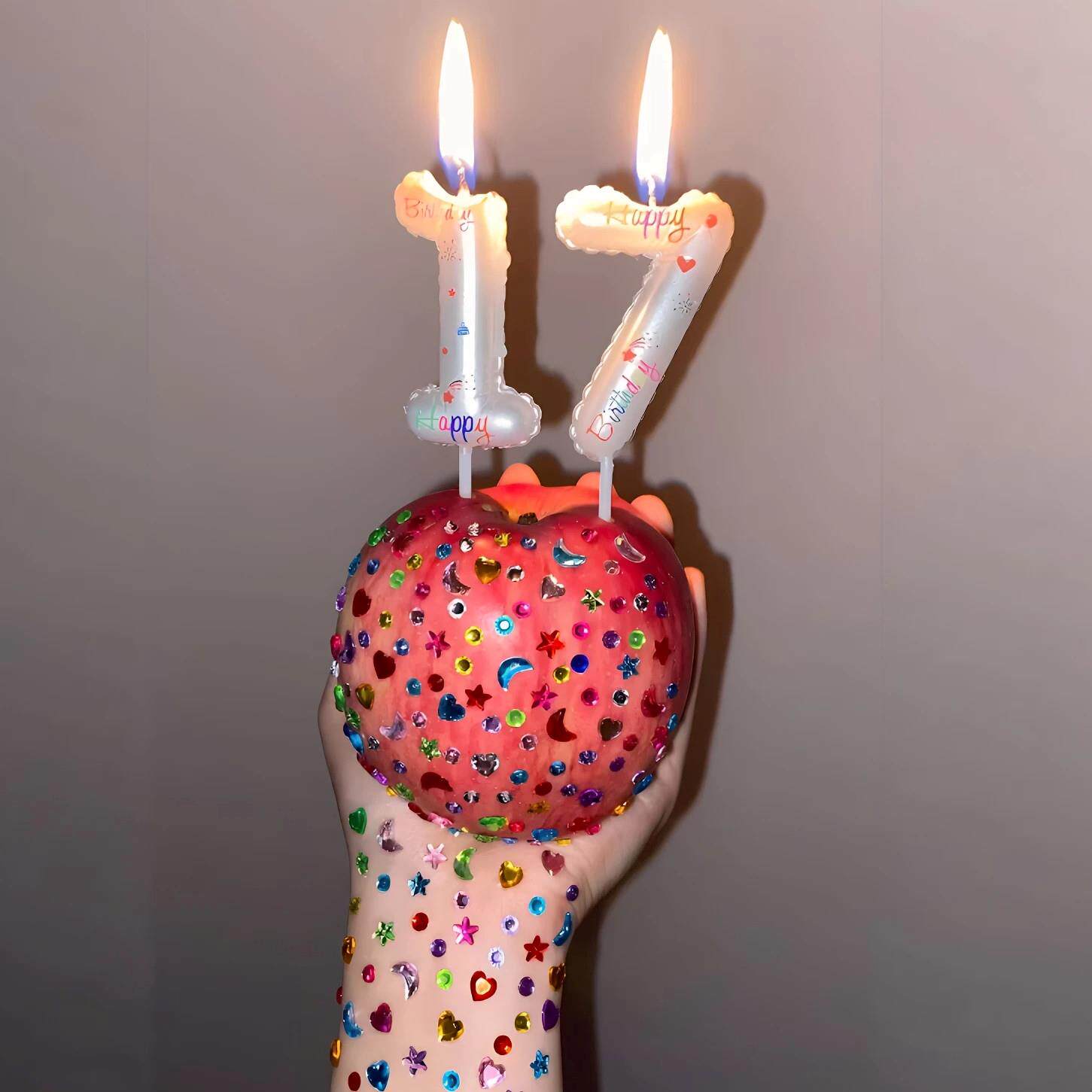 生日苹果蜡烛气球数字蛋糕钻石贴纸装饰氛围感节日庆祝拍照小道具