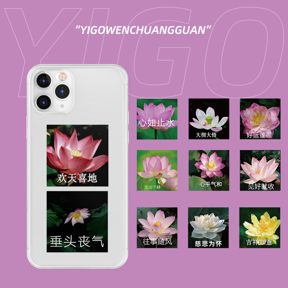 50张莲花表情包搞笑沙雕贴纸行李箱笔记本电脑水杯手账防水贴画