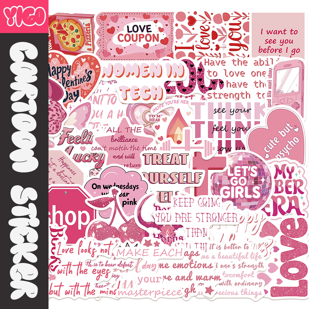 50张粉色浪漫语录防水贴纸DIY贴