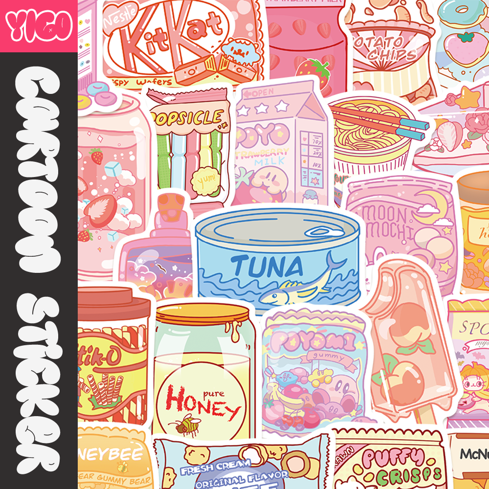 50张卡通零食铺子贴纸ins风可爱少女心行李箱手机壳水杯装饰贴画