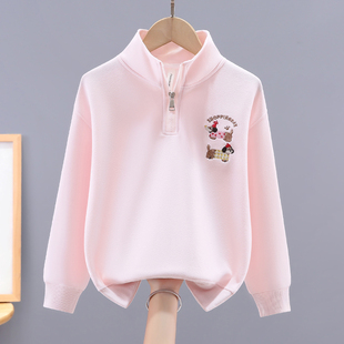 女童卫衣2025秋冬新款儿童半拉链立领上衣中大童洋气女孩打底衫潮
