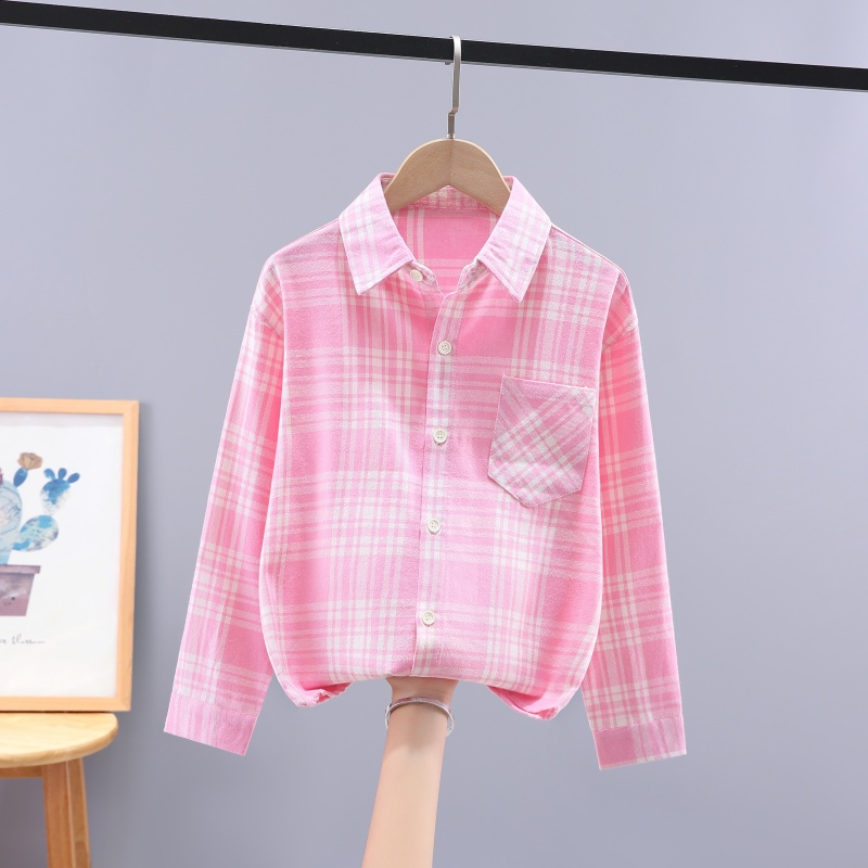 女童衬衫长袖2025春秋新款宝宝打底上衣中大童儿童格子衬衣外套