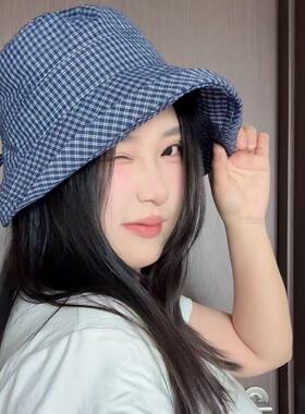 格子渔夫帽甜美风女夏季