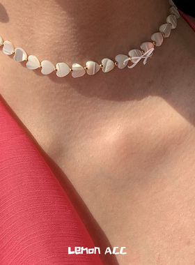 天然爱心贝壳项链choker桃心设计感小众气质ins锁骨链女夏