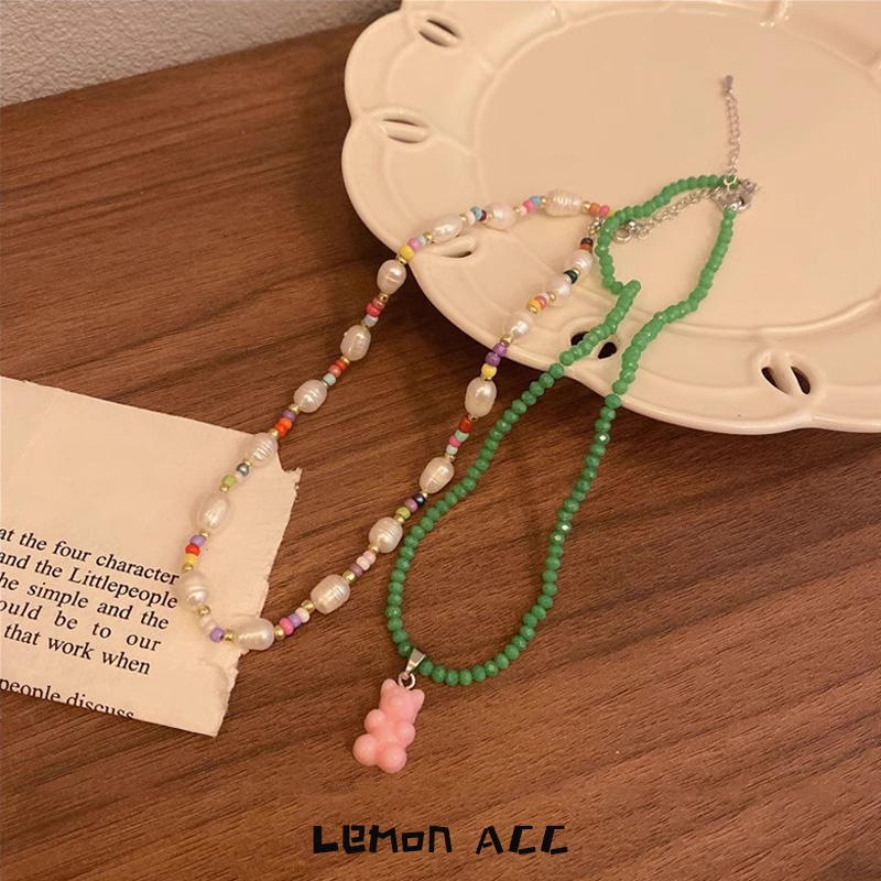 甜酷可爱淡水珍珠小熊项链