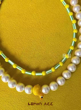 Lemon 韩国HELDER同款卡通甜美可爱黄色小鸭瓢虫珍珠叠戴珍珠项链