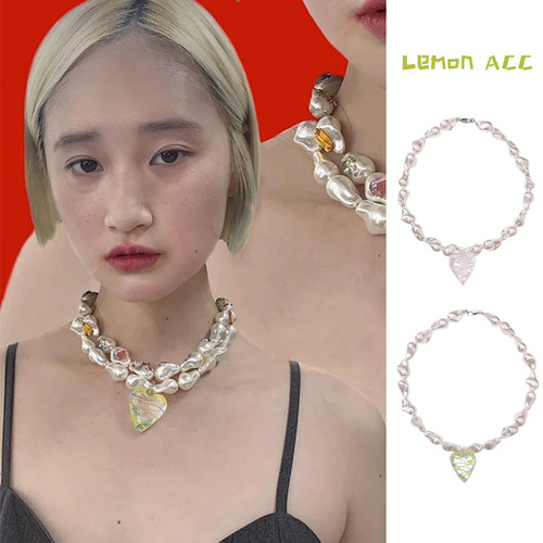 夸张大巴洛克珍珠爱心琉璃项链女