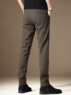 夏季薄款纯棉透气男士休闲裤高端潮牌修身商务百搭直筒弹力西裤男