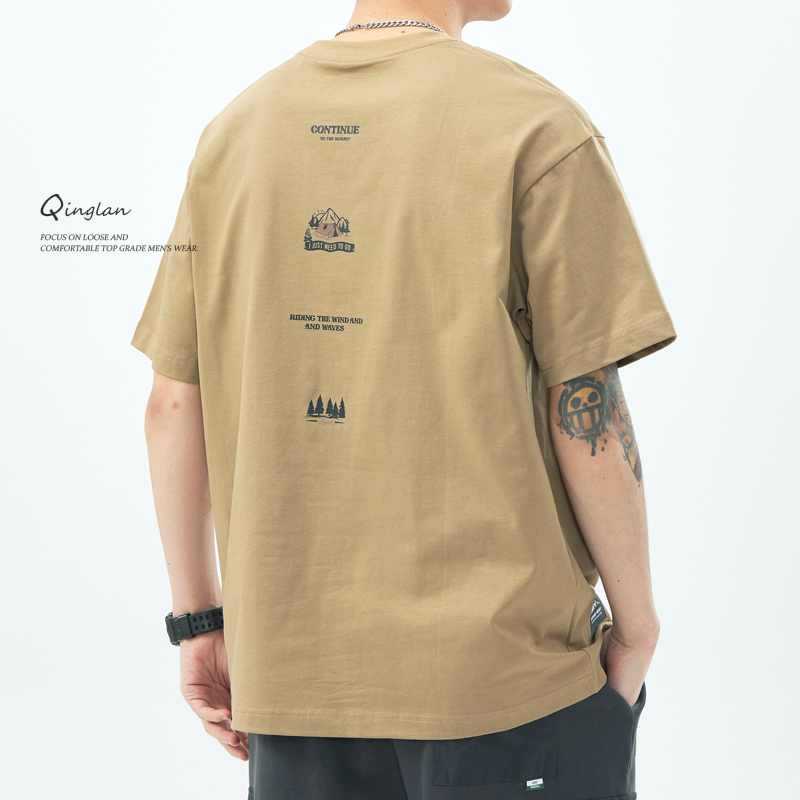 重磅纯棉短袖t恤男美式潮流宽松大码体恤夏季新款半袖打底衫上衣