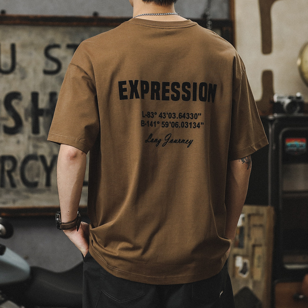 夏季潮流美式重磅短袖T恤男纯棉字母宽松加肥加大码男款潮流体恤