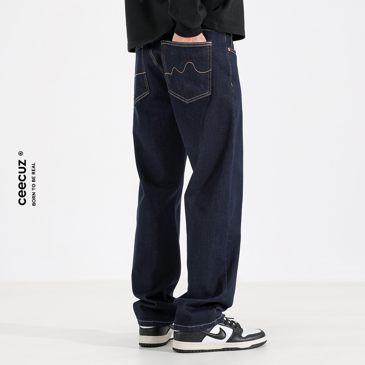 弹力直筒牛仔裤美式原色牛仔长裤