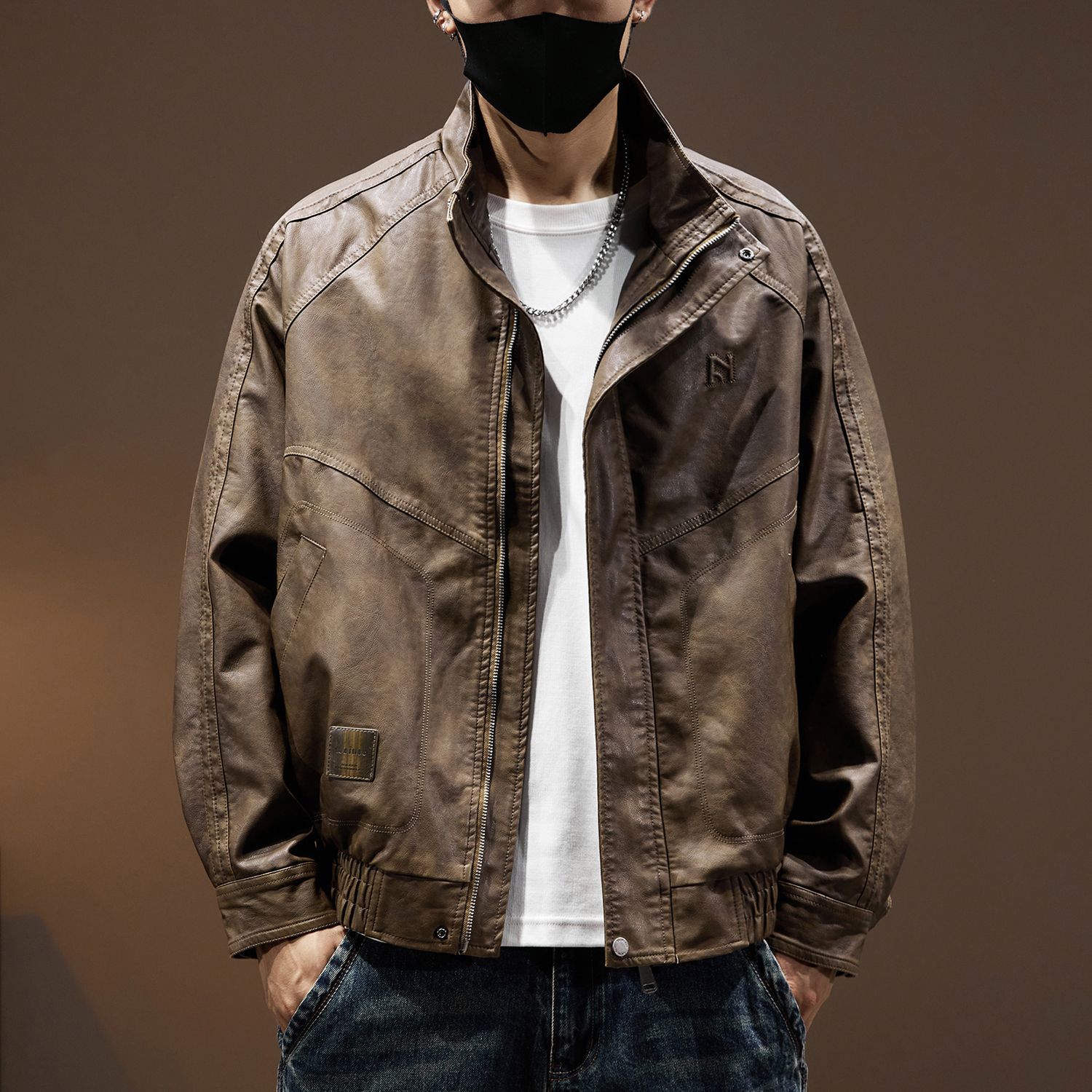 美式复古PU皮衣男2025春季新款宽松潮牌大码夹克上衣男士防风外套